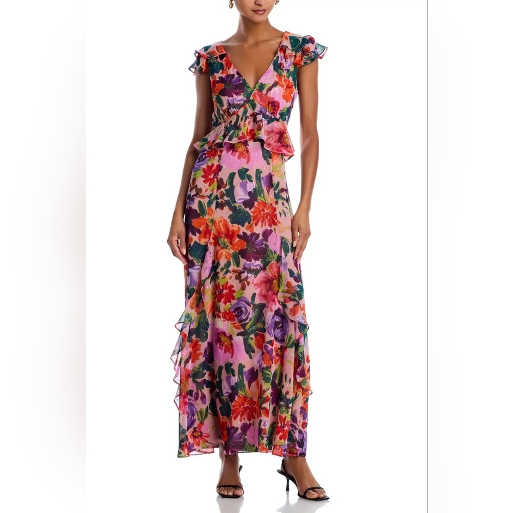 AQUA Flutter Sleeve Maxi Party Romantic Fairy Feminine Woman Dress‎ Size Xl